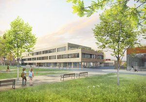 Takto by měla podle vítězného návrhu vypadat nová škola v Říčanech. Otevřít by se mohla již v roce 2023.