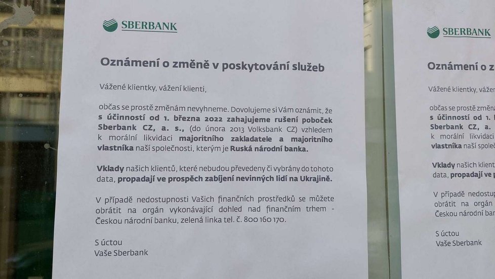 Pobočka Sberbank v Lazarské ulici (28. února).