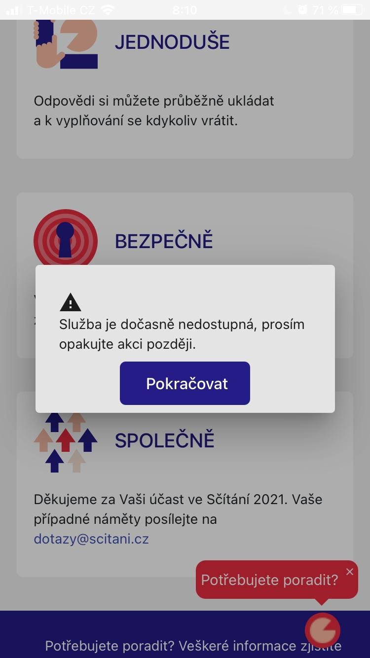 Online formulář Sčítání lidu 2021 měl v první den svého fungování problémy. (27. března 2021)