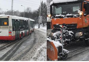 Praha se potýká s velkým množstvím sněhu. Autobusy stojí, řidiči bourají a vlaky nejezdí.