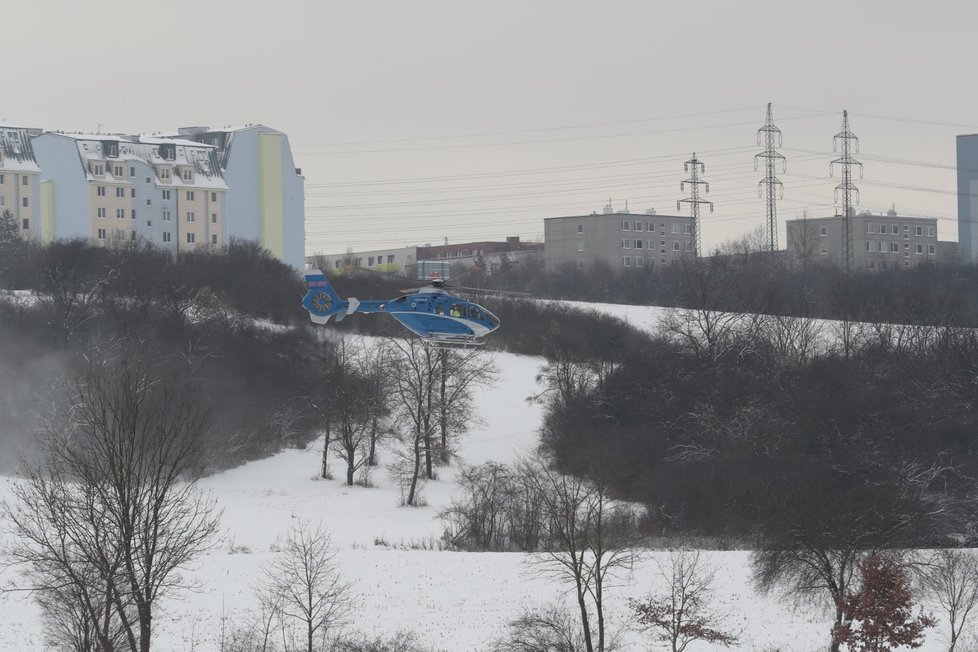 Dívka v Hostivaři spadla z koně, letěl pro ni vrtulník (8. února 2021).