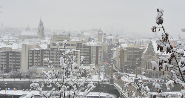 V Praze napadl sníh (fotka z 3.2.2019)