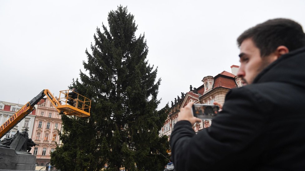 Zdobení vánočního stromu na Staroměstském náměstí v Praze bylo zahájeno 26. listopadu 2019.