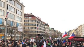 Na Václavském náměstí se shromáždil dav lidí, který protestuje proti vládním opatřením kvůli koronaviru. (17.11. 2020)