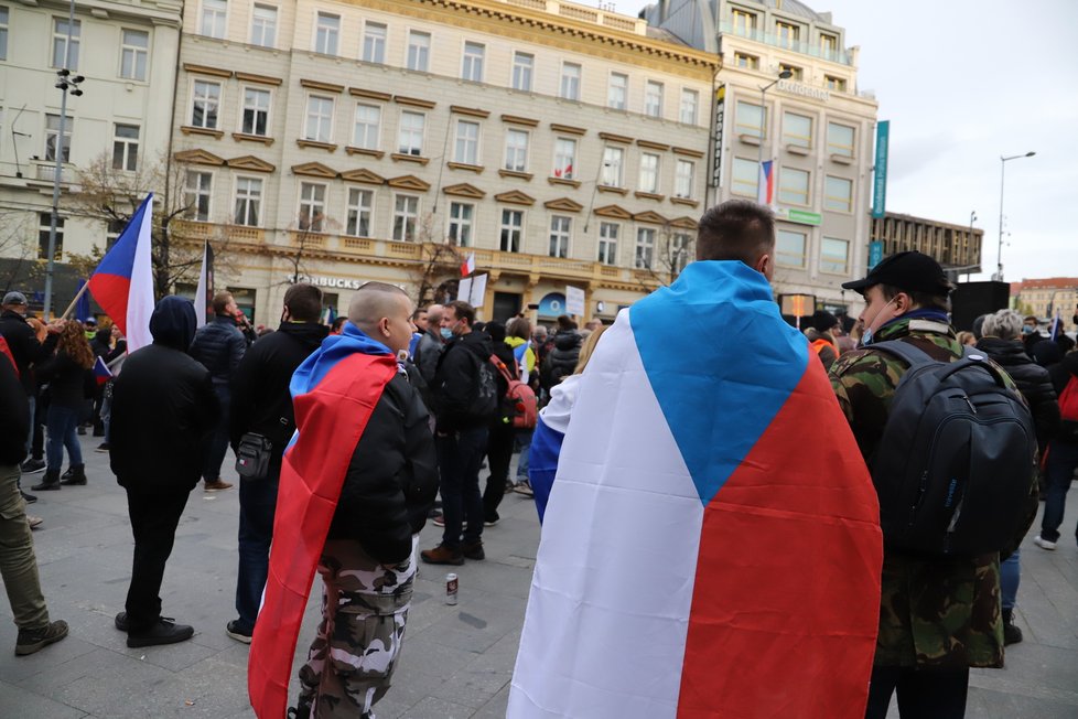 Na Václavském náměstí se sešli lidé, kteří protestovali proti vládním nařízením. (17.11. 2020)