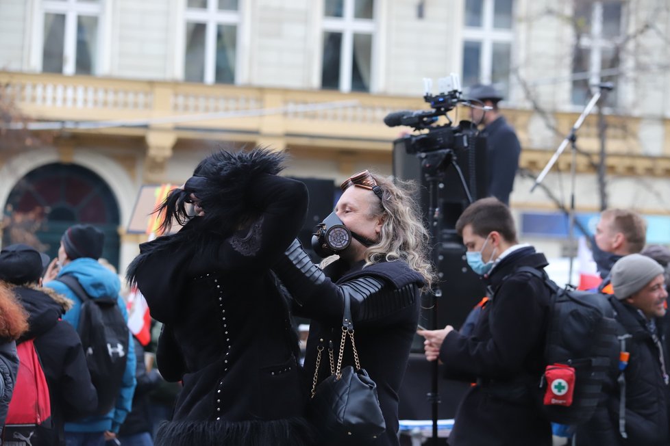 Na Václavském náměstí se sešli lidé, kteří protestovali proti vládním nařízením. (17.11. 2020)