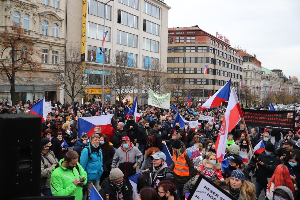 Na Václavském náměstí se sešli lidé, kteří protestovali proti vládním nařízením. (17.11. 2020)