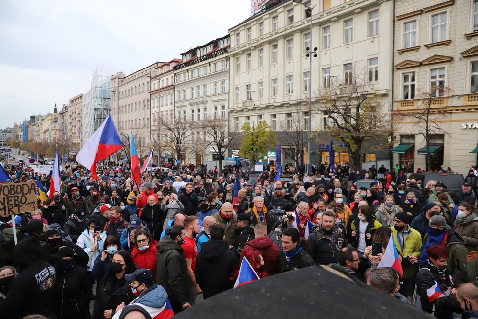 Na Václavském náměstí se sešli lidé, kteří protestovali proti vládním nařízením. (17.11. 2020)