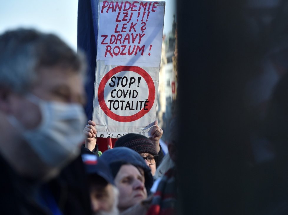 Na Václavském náměstí v Praze se konala 31. 1. 2021 demonstrace v rámci akce &#34;Jsme lidi, nás nevypnete&#34;. Přišly stovky lidí.