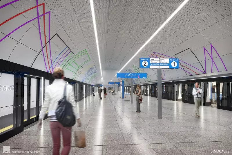 Vizualizace stanice metra D Nové Dvory, 2022.