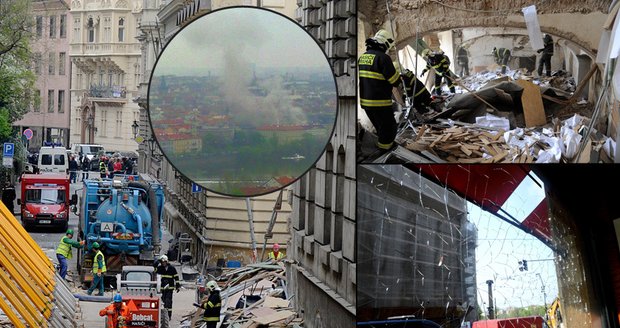 Po výbuchu v Divadelní ulici (na snímcích) hrozilo Praze další nebezpečí