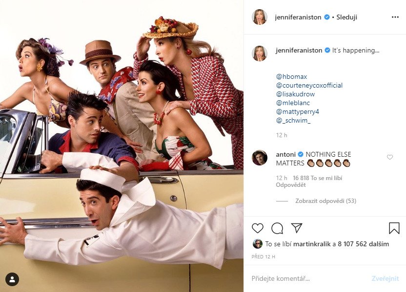 Velký návrat seriálu Přátelé: Takhle to oznámila Jennifer Anistonová.