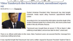 Ruský web Pravda píše, že Janukovyč zemřel na infarkt