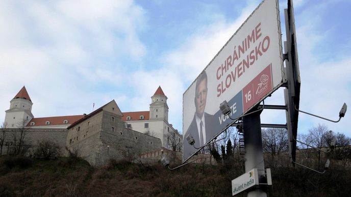 Předvolební billboard strany Směr-SD slovenského premiéra Roberta Fica