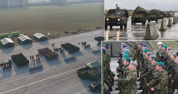 Velkolepá přehlídka za rohem: Vojáci pilují defilé před Zemanem ve větru i dešti