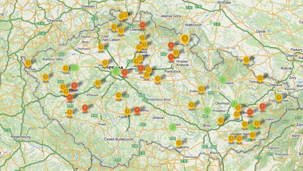 Mapka nebezpečných přejezdů upozorňuje na ty, kde došlo ke zranění, nebo usmrcení člověka