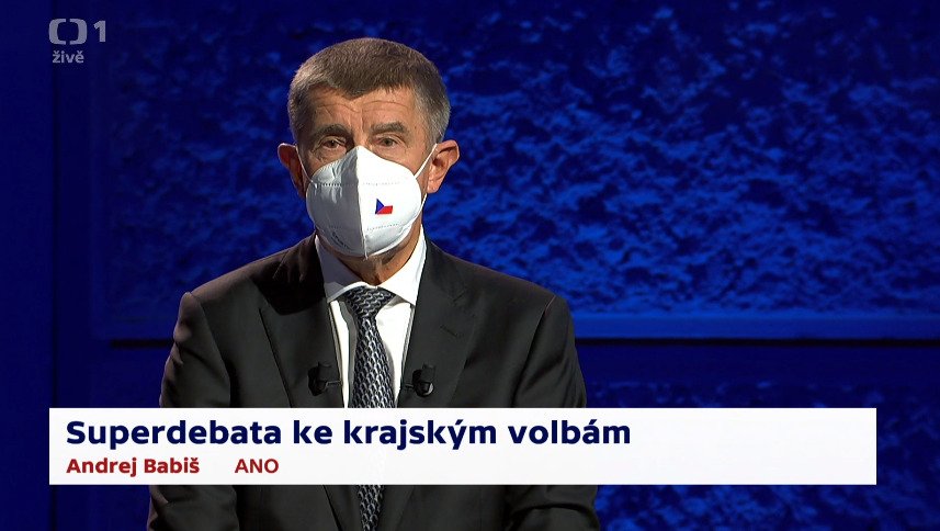 Premiér Andrej Babiš (ANO) během předvolební debaty v České televizi (1.10.2020)