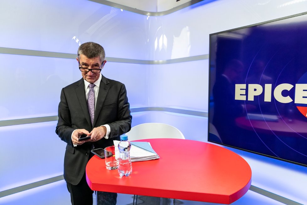 Premiér Andrej Babiš ve studiu Blesku při natáčení pořadu Epicentrum Speciál. (5. 12. 2019)