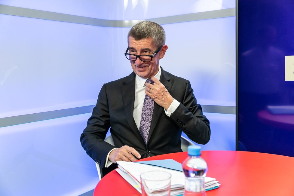 Premiér Andrej Babiš ve studiu Blesku při natáčení pořadu Epicentrum Speciál. (5. 12. 2019)