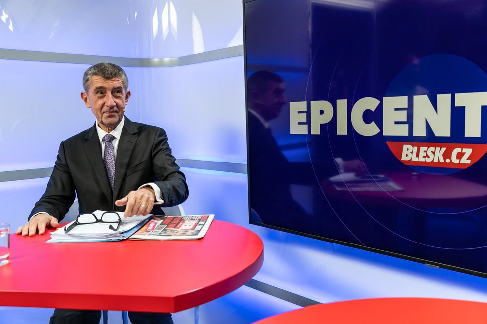 Premiér Andrej Babiš ve studiu Blesku při natáčení pořadu Epicentrum Speciál. (5. 12. 2019)