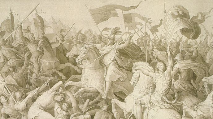 Julius Schnorr von Carolsfeld: Bitva na Moravském poli - ilustrační malba
