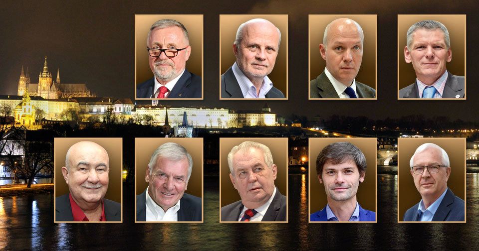 Kandidáti na prezidenta ČR: Topolánek, Horáček, Fischer, Hynek, Hannig, Kulhánek, Zeman, Hilšer a Drahoš