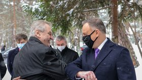 Prezident Miloš Zeman a prezident Andrzej Duda na setkání V4 (9.2.2021)