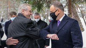 Prezident Miloš Zeman a prezident Andrzej Duda na setkání V4 (9.2.2021)