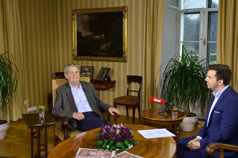 S prezidentem v Lánech: prezident Miloš Zeman a moderátor David Vaníček (20. 1. 2019)