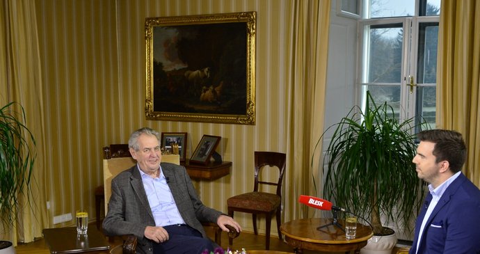 S prezidentem v Lánech: prezident Miloš Zeman a moderátor David Vaníček (20. 1. 2019)