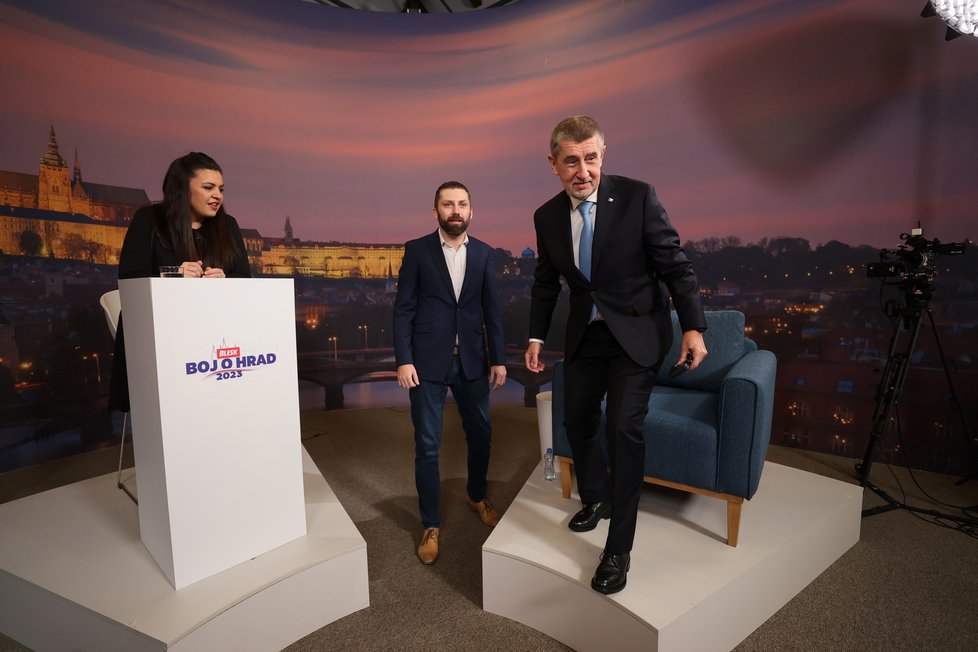 Souboj titánů v Blesku: Superdebata prezidentských kandidátů před 2. kolem voleb. Na snímku expremiér Andrej Babiš (19.01.2023).