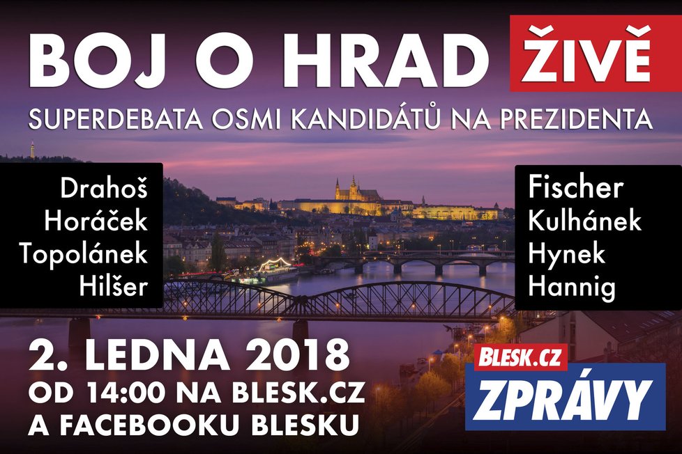 Superdebata prezidentských kandidátů živě na Blesk.cz 2. ledna 2018