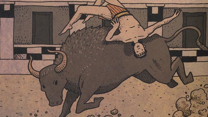 Při slavnosti k uctění boha moří Poseidóna vybraní mladíci tančili s býky. Tanec takto ztvárnila česká komiksová hvězda Nikkarin.
