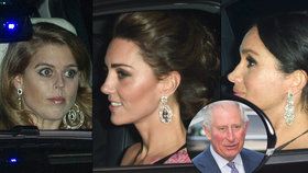 Snachy prince Charlese Kate a Meghan a jeho neteř Beatrice se ověsily šperky s diamanty.