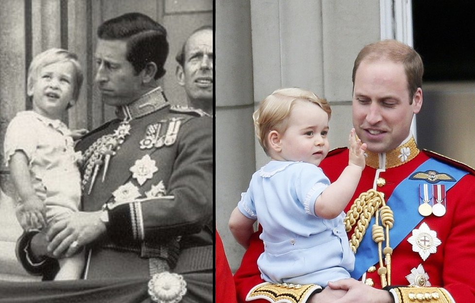 Členové královské rodiny na balkoně Buckinghamského paláce.