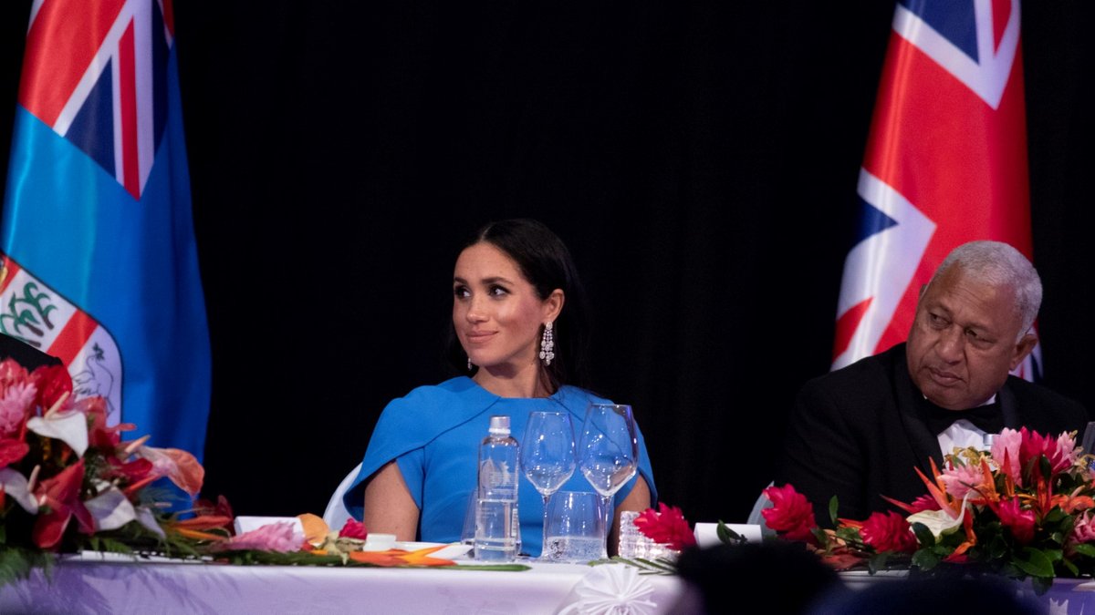 Těhotná Meghan na návštěvě na ostrově Fiji.