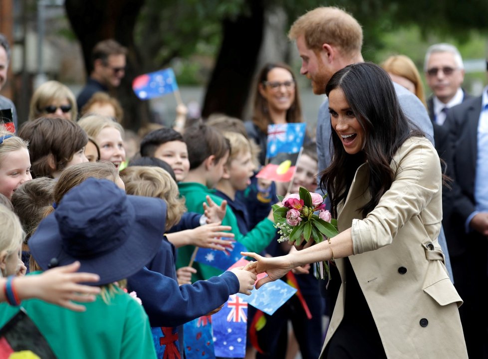 Princ Harry s těhotnou Meghan při návštěvě města Merlbourne v Austrálii.