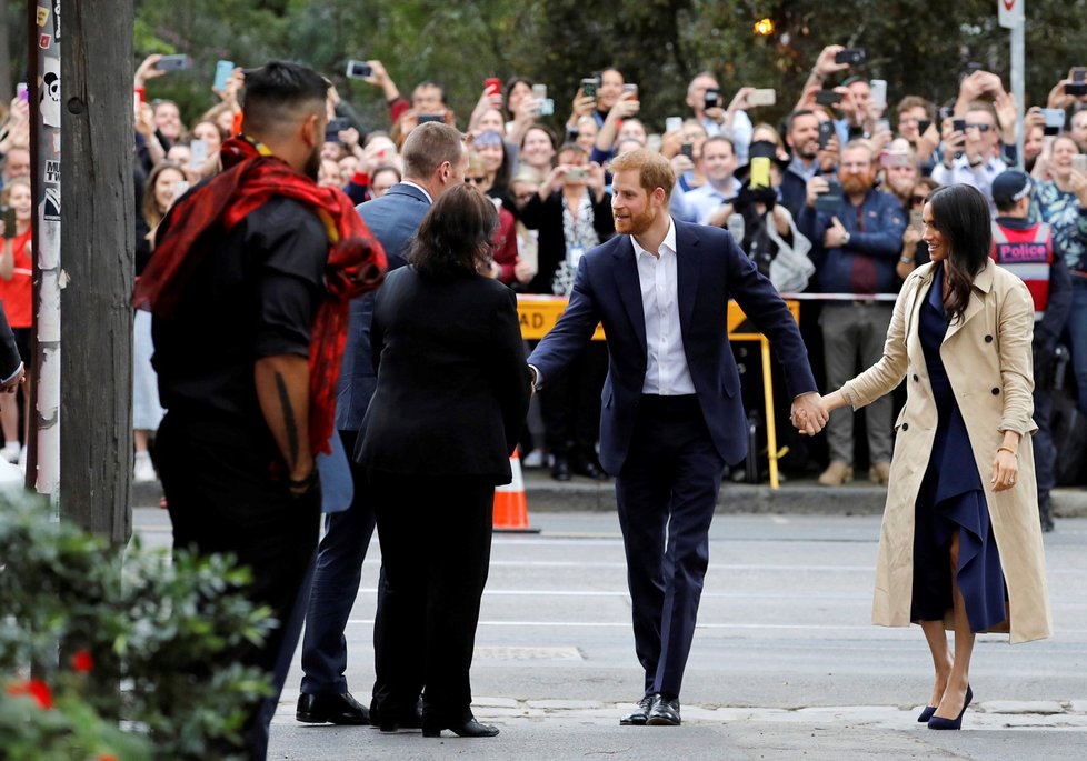 Princ Harry s těhotnou Meghan při návštěvě města Merlbourne v Austrálii.