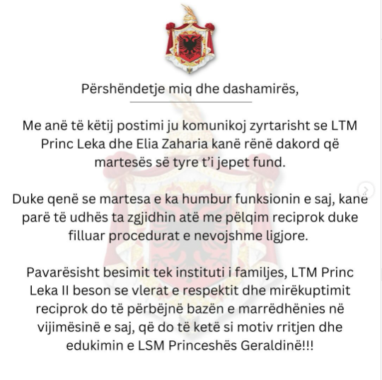Albánský princ Leka oznámil rozvod