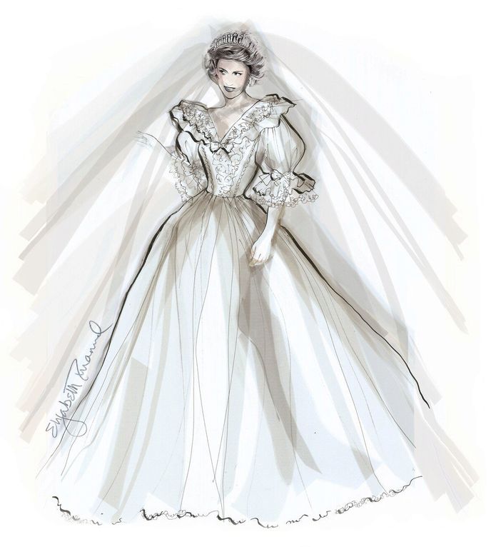 Návrh svatebních šatů princezny Diany