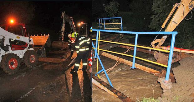 Drama na Valašsku: Rozbouřený potok strhl auto, řidiče zachraňovala policie