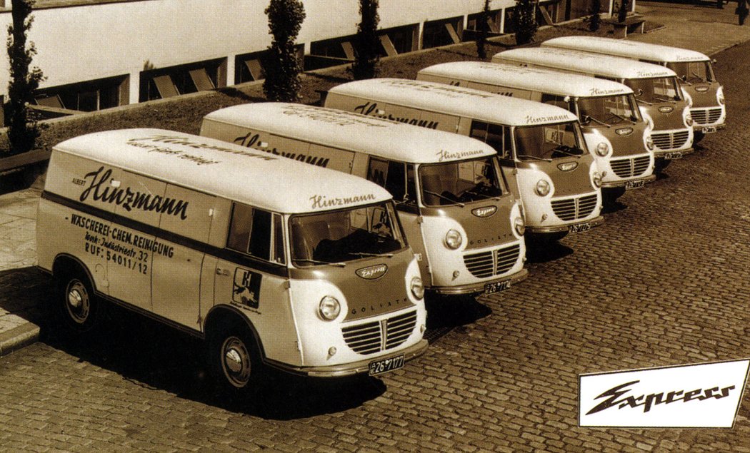 Německý hospodářský zázrak budovaly i lehké užitkové automobily Goliath. Typ Express s užitečnou hmotností od 800 do 950 kg poháněl v letech 1953 až 1957 dvoudobý dvouválec o objemu 688 cm3.