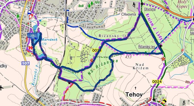 Mapa tratě: Superlife Columbia srdcervoucí závod Říčany, běží se proti směru hodinových ručiček
