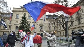 Zástupci podnikatelů a živnostníků 1. prosince 2020 u Strakovy akademie v Praze protestují proti stylu vládnutí a rozhodování české vlády. Akci svolaly Podnikatelské odbory.