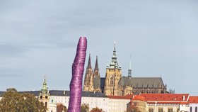 Černého prostředníček vztyčený na Pražský hrad