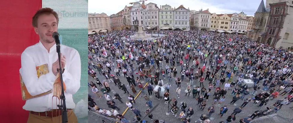 Protest Milionu chvilek pro demokracii proti vládě a Andreji Babišovi (ANO) v Praze a šéf spolku Mikuláš Minář (9. 6. 2020)