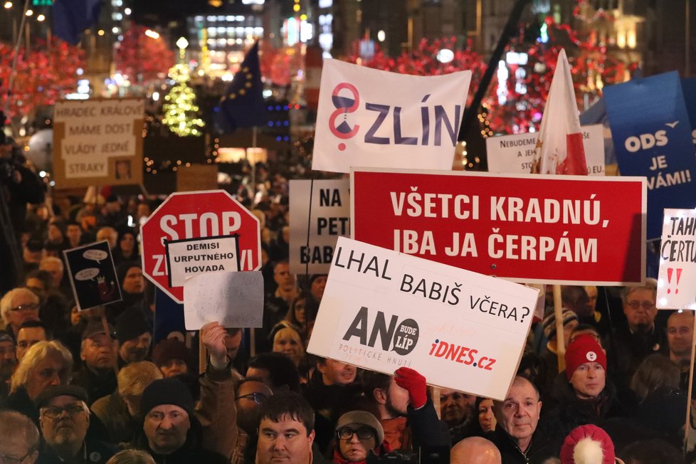 Protibabišovský protest na Václaváku, supořádaný spolkem Milion chvilek pr odemokracii (10.12.2019)