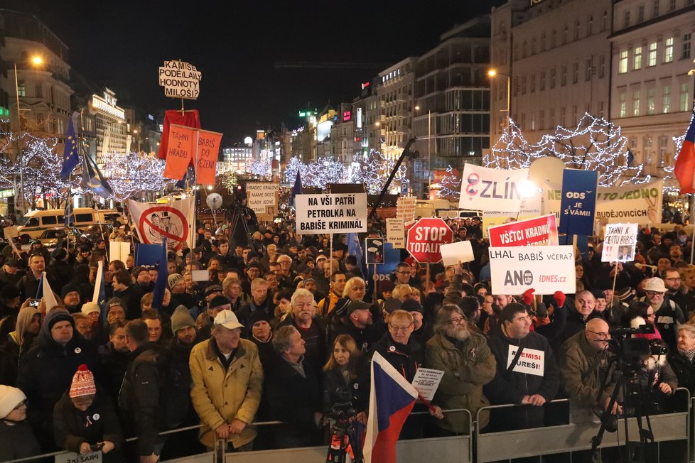 Protibabišovský protest na Václaváku, supořádaný spolkem Milion chvilek pr odemokracii (10.12.2019)