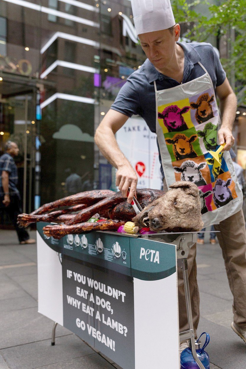 PETA chtěla šokovat veřejnost grilováním psa. Protest proti zabíjení zvířat proběhl uprostřed obchodního centra plného dětí