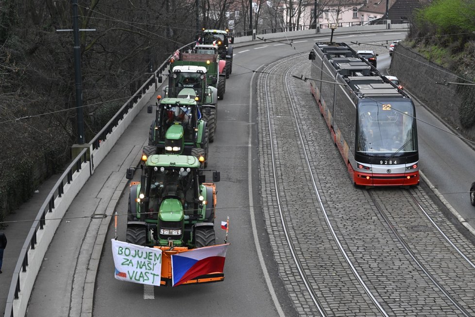 Traktory v centru Prahy. (7. 3. 2024)